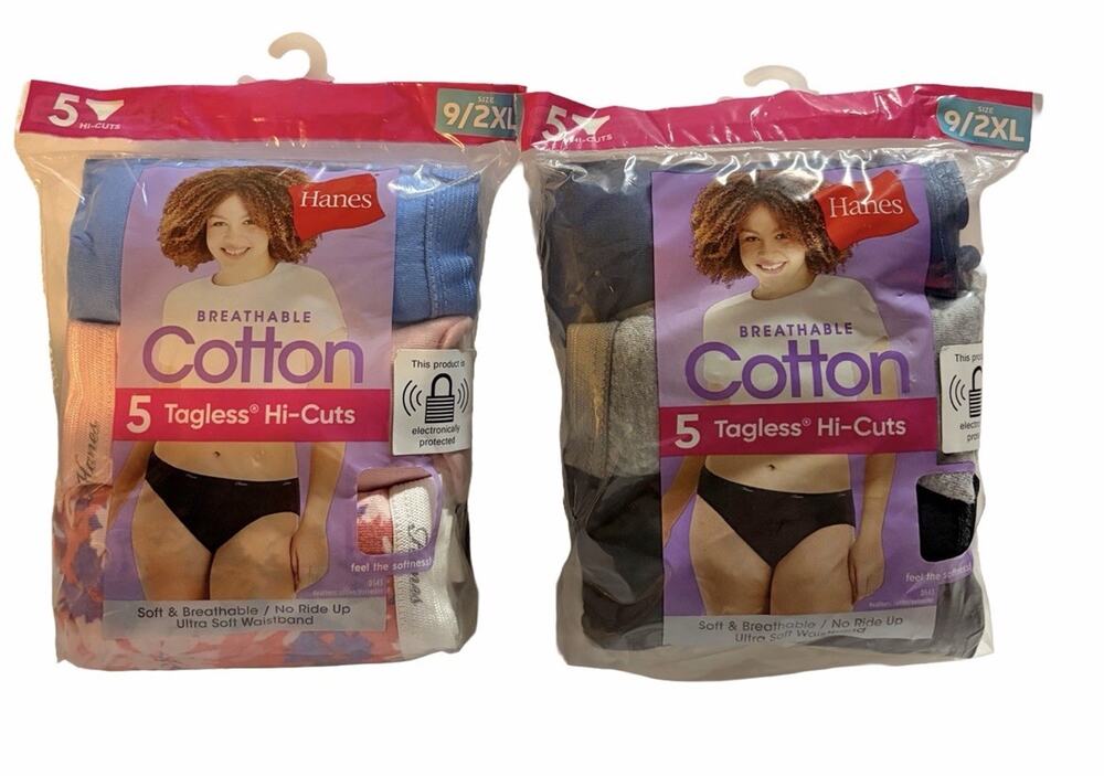 Hanes Womens Breathable Cotton Hi-Cut Underwear 9/2XL 10 Pairs Assorted Colors